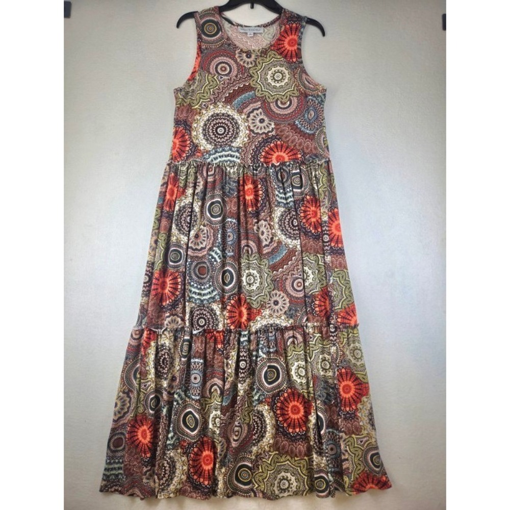 Emma & Michele Mandala Print Tiered Maxi Dress Sleeveless Boho 112385 Mens M
